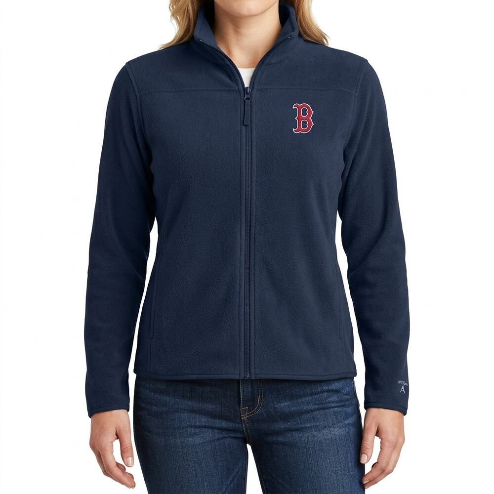 Boston Red Sox Navy Blue Fleece Jacket Full Zip Embroidered B Size L Antigua